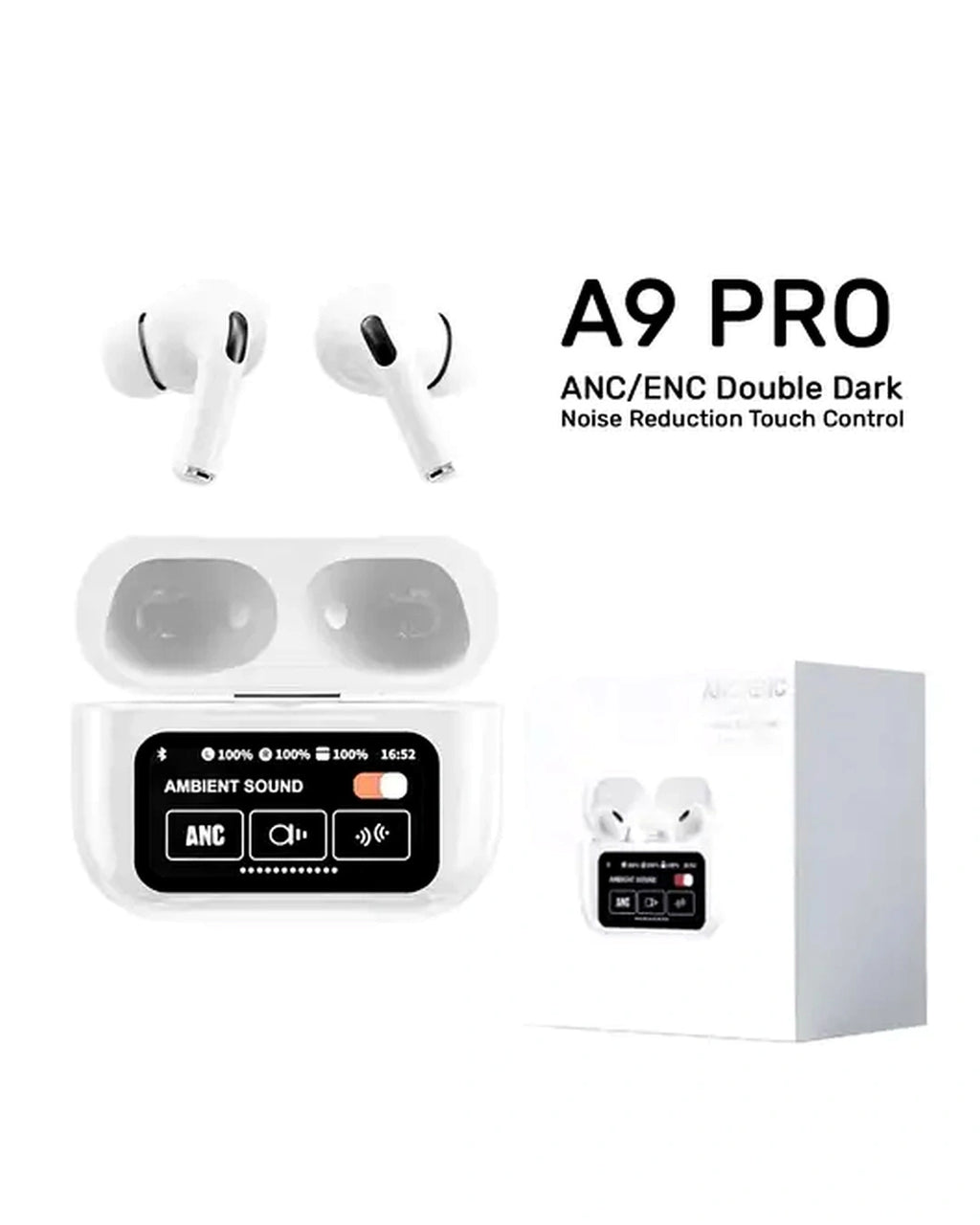 A9 Pro Airpods Wireless Earbuds with Full Touch Screen Case & ANC/ENC