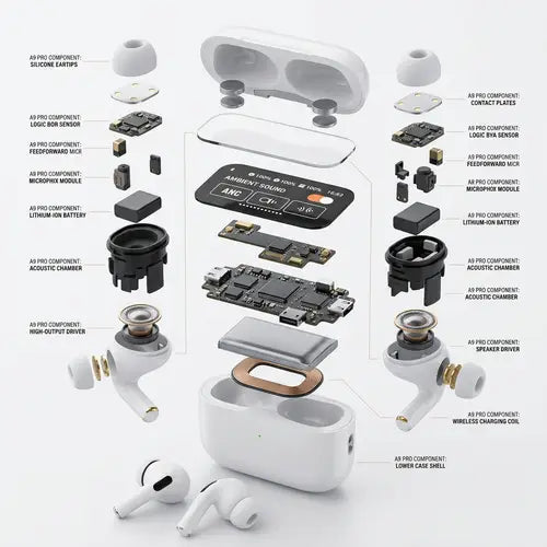 A9 Pro Airpods Wireless Earbuds with Full Touch Screen Case & ANC/ENC