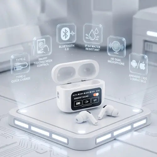 A9 Pro Airpods Wireless Earbuds with Full Touch Screen Case & ANC/ENC