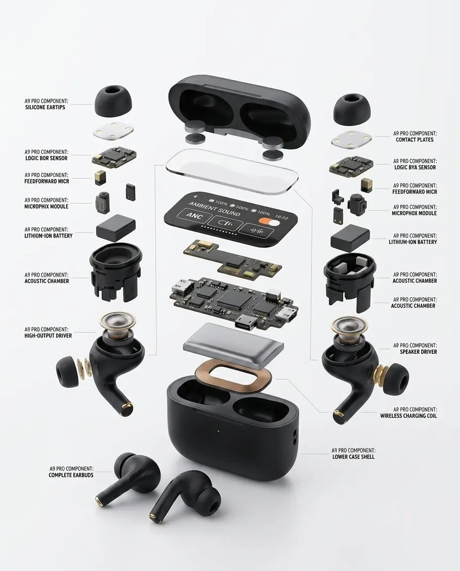 A9 Pro Airpods Wireless Earbuds with Full Touch Screen Case & ANC/ENC